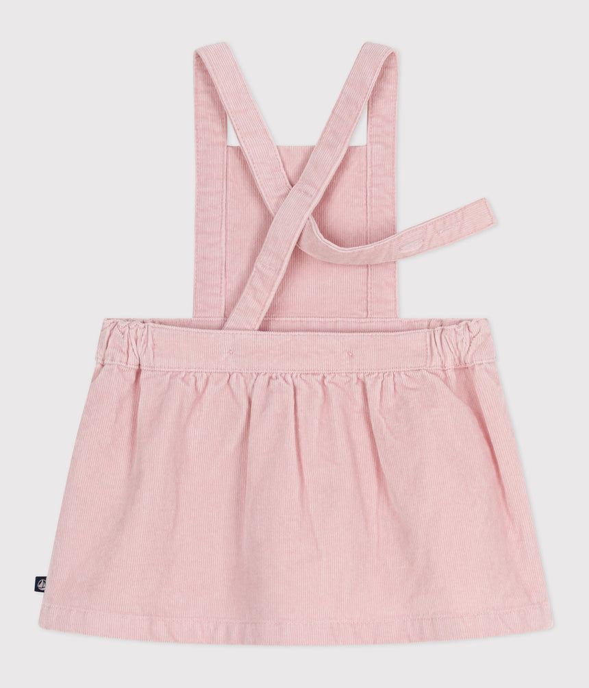 BABIES' DRESS IN CORDUROY EMBROIDERED WITH FLOWERS ON THE WAISTBAND