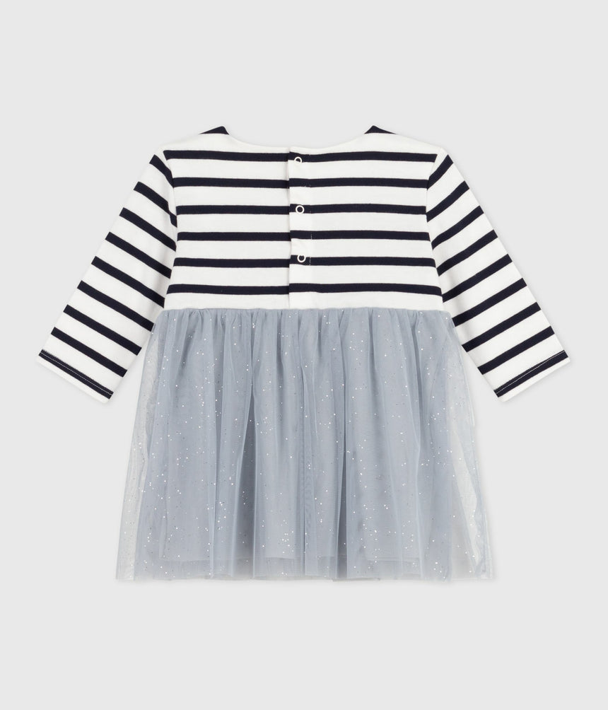 BABIES' LONG-SLEEVED DRESS IN TWO MATERIALS