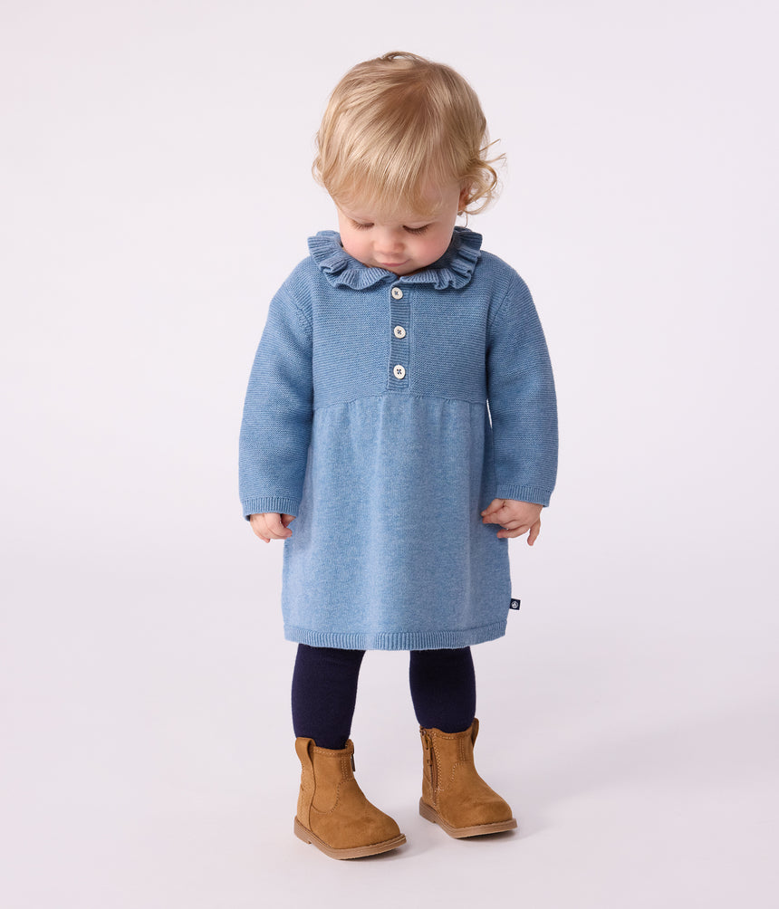 BABIES' PLAIN COTTON AND WOOL DRESS