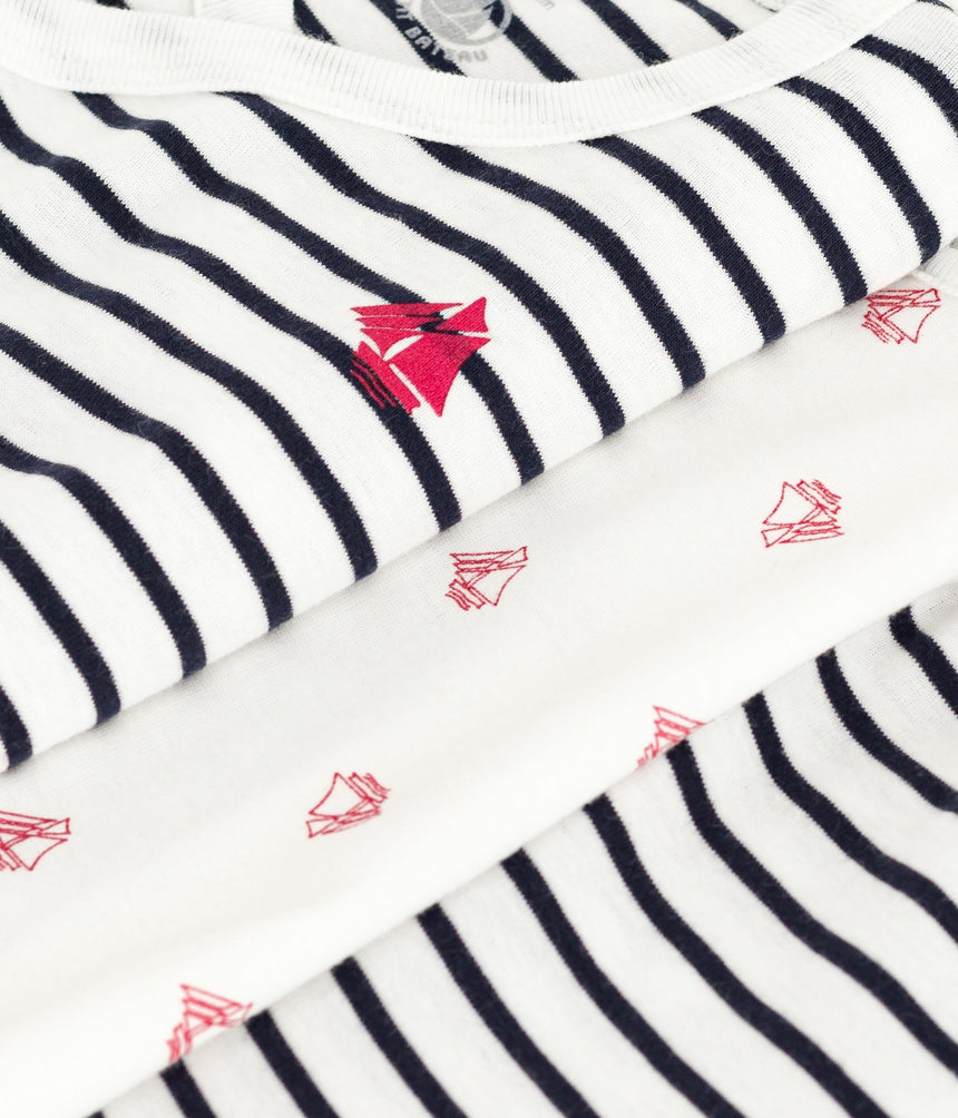 BABIES 3-PIECE SET WITH A BRETON TOP AND A BODY PRINTED WITH BOATS