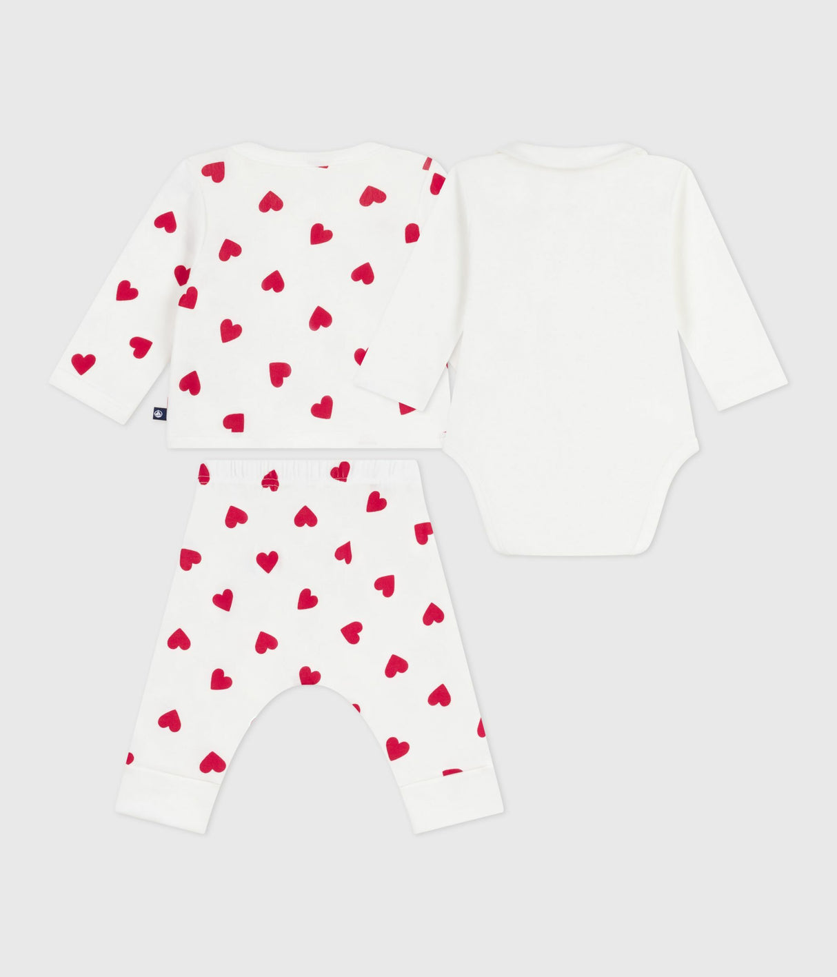 BABIES THREE PIECE HEART PRINT COTTON WRAP OVER TOP SET
