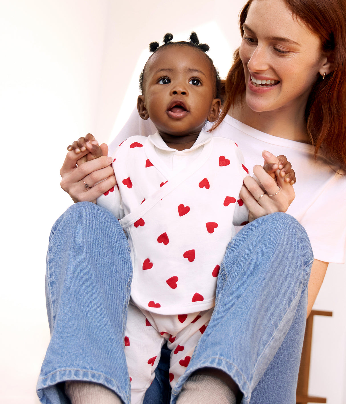 BABIES THREE PIECE HEART PRINT COTTON WRAP OVER TOP SET