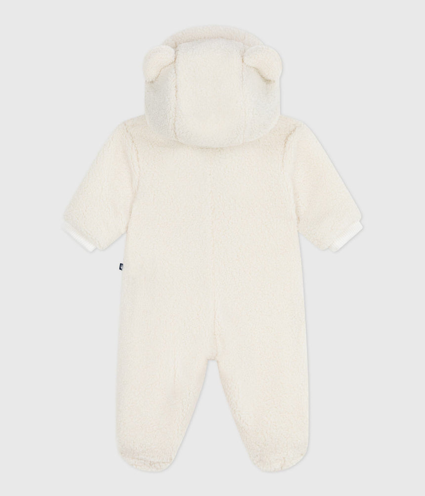 BABIES SHERPA SNOWSUIT WITH EARS AND PINSTRIPED LINING
