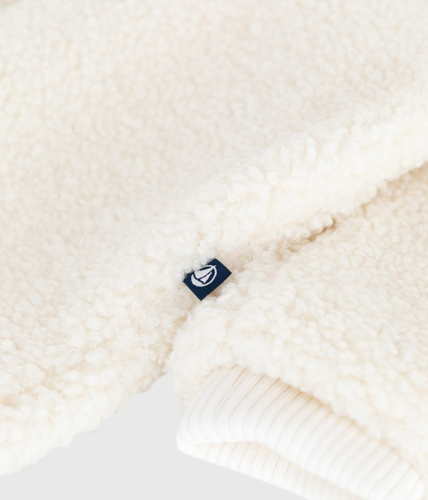 BABIES SHERPA SNOWSUIT WITH EARS AND PINSTRIPED LINING