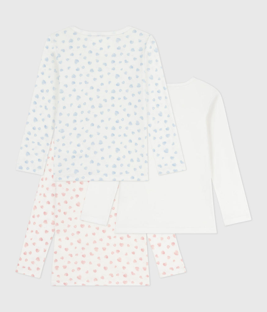 PACK OF CHILDREN'S LONG-SLEEVED HEART-PRINT COTTON T-SHIRTS
