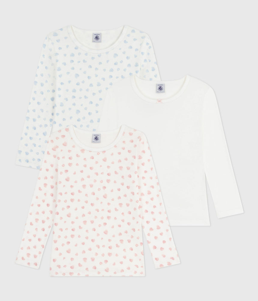 PACK OF CHILDREN'S LONG-SLEEVED HEART-PRINT COTTON T-SHIRTS