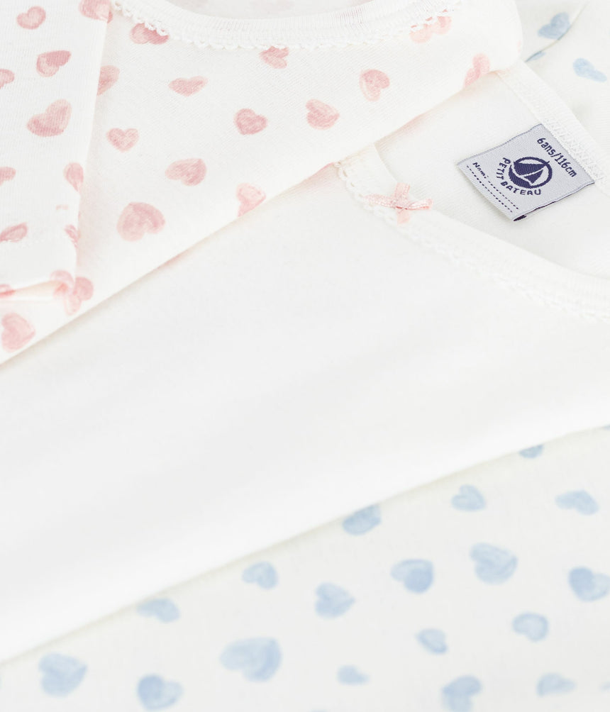 PACK OF CHILDREN'S LONG-SLEEVED HEART-PRINT COTTON T-SHIRTS