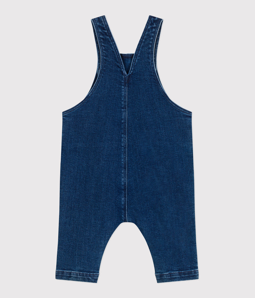 BABIES' LONG-LEG ELASTANE DENIM DUNGAREES