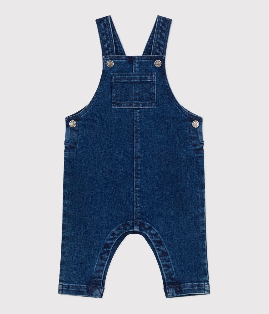 BABIES' LONG-LEG ELASTANE DENIM DUNGAREES