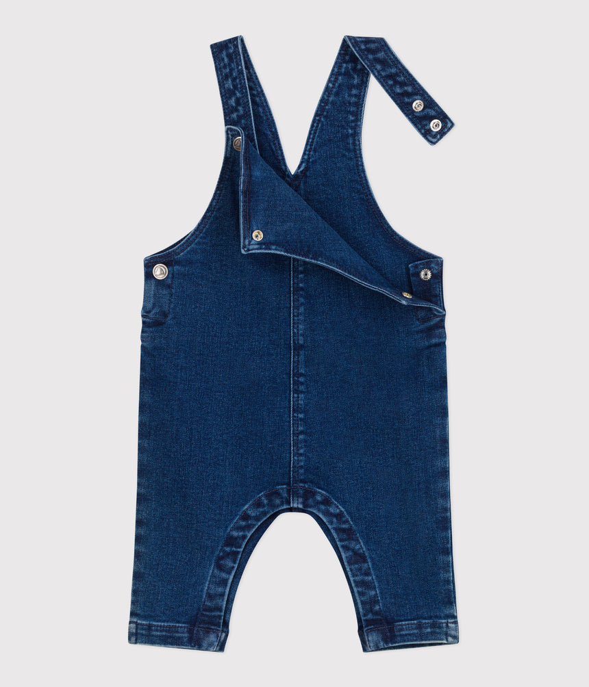 BABIES' LONG-LEG ELASTANE DENIM DUNGAREES