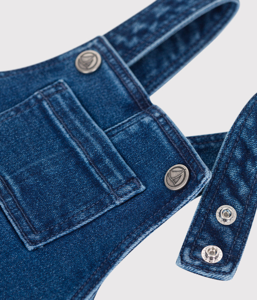 BABIES' LONG-LEG ELASTANE DENIM DUNGAREES