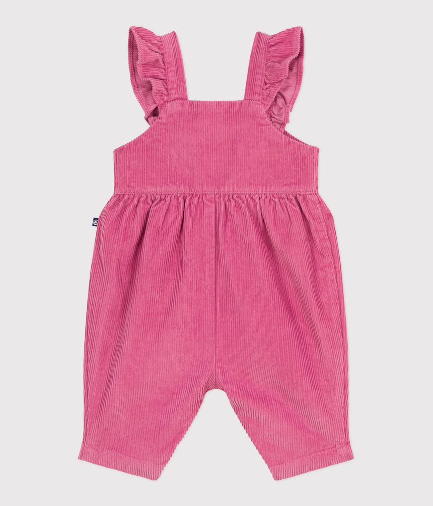 BABIES' DUNGAREES IN PLAIN CORDUROY WITH RUFFLES AND LONG LEGS