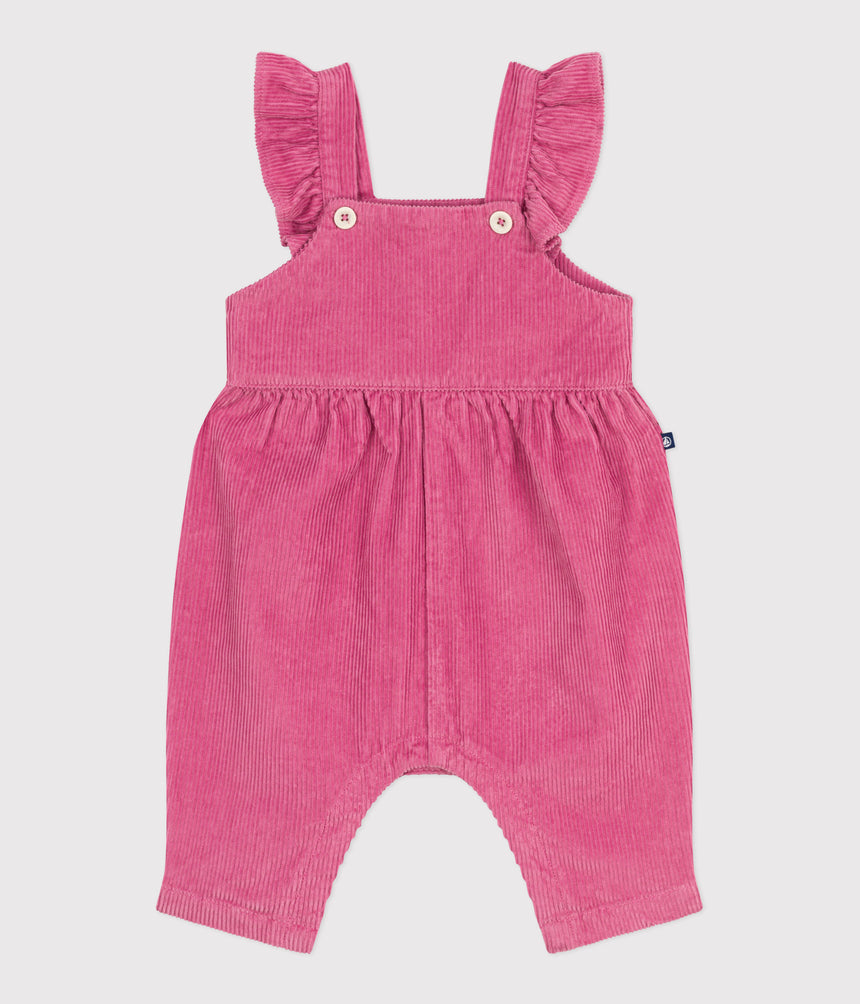 BABIES' DUNGAREES IN PLAIN CORDUROY WITH RUFFLES AND LONG LEGS