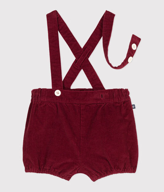 BABIES' PLAIN CORDUROY SHORTS WITH SHOULDER STRAPS