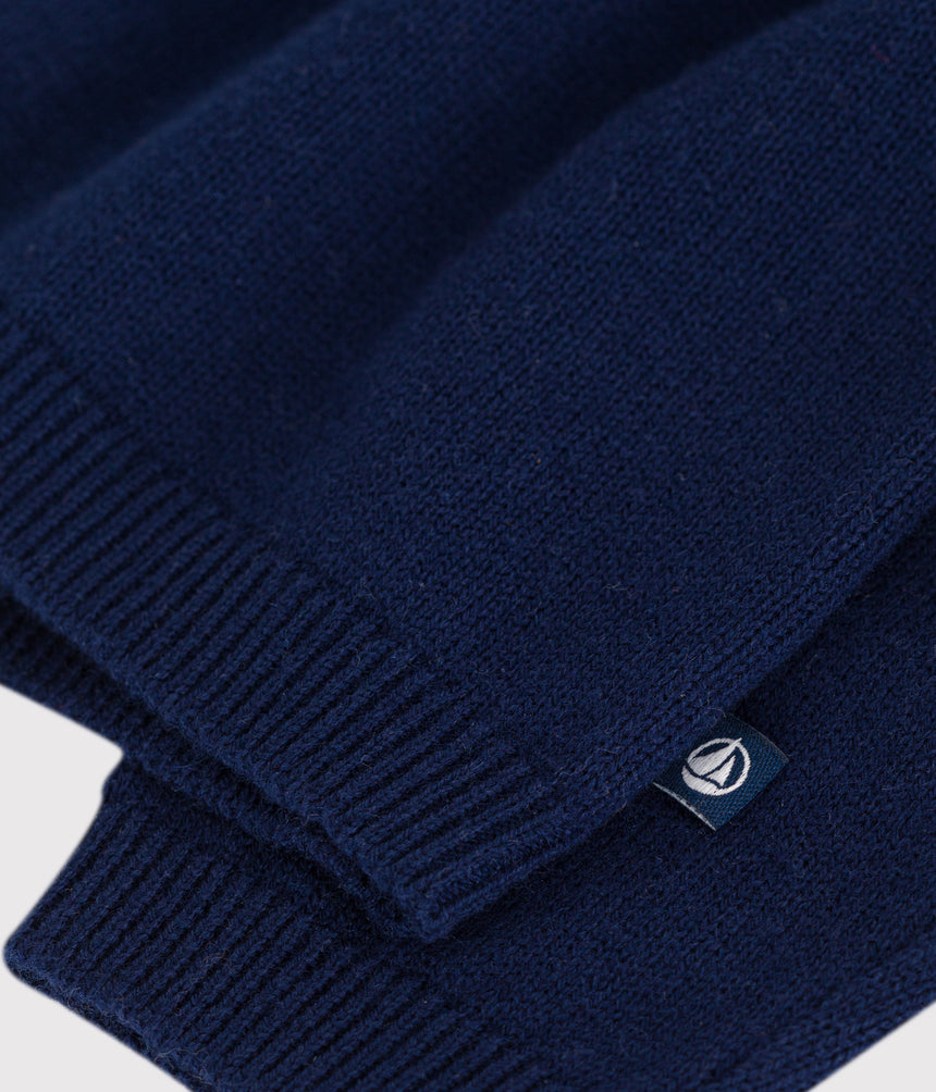 BABIES' PLAIN WOOL AND COTTON KNIT CARDIGAN WITH A COLLAR