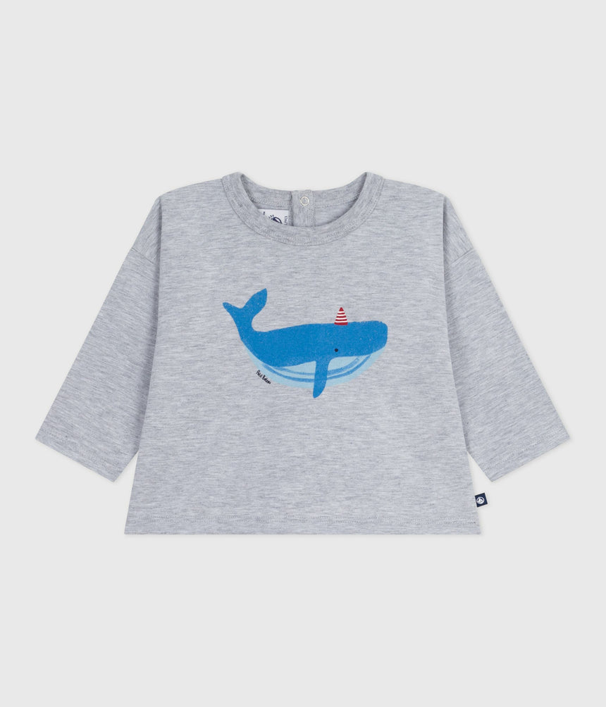 BABIES' LONG SLEEVED T-SHIRT WITH A WHALE DESIGN