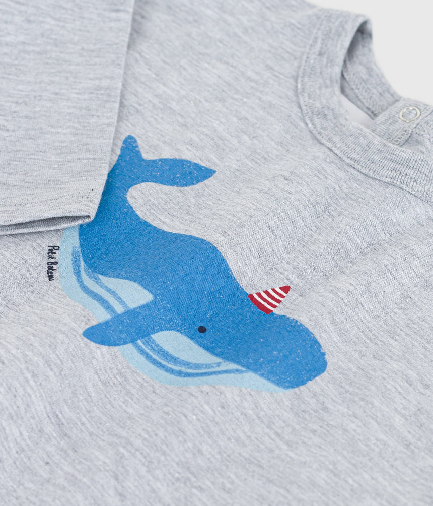 BABIES' LONG SLEEVED T-SHIRT WITH A WHALE DESIGN