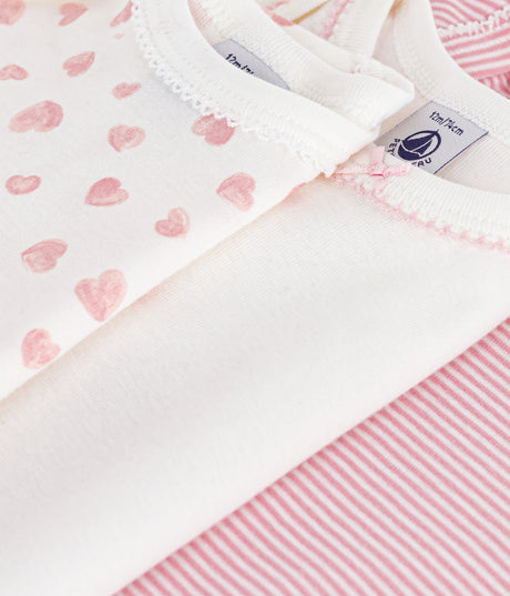 PACK OF LONG-SLEEVED HEART-PRINT COTTON BODIES FOR BABIES