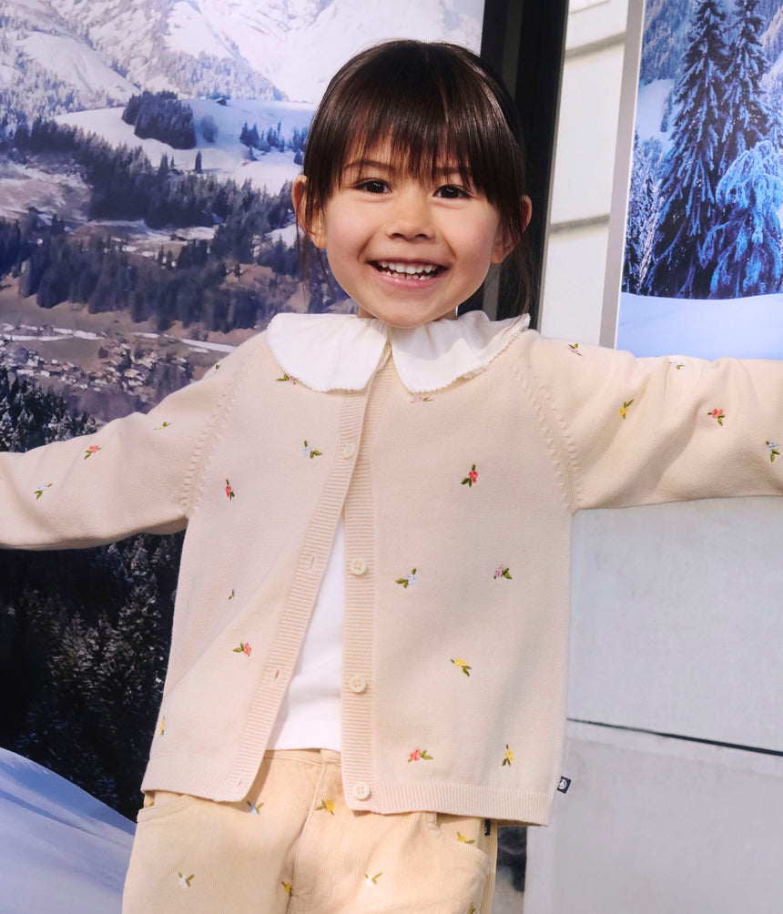 CHILDREN'S WOOL AND COTTON CARDIGAN WITH EMBROIDERED MOTIFS