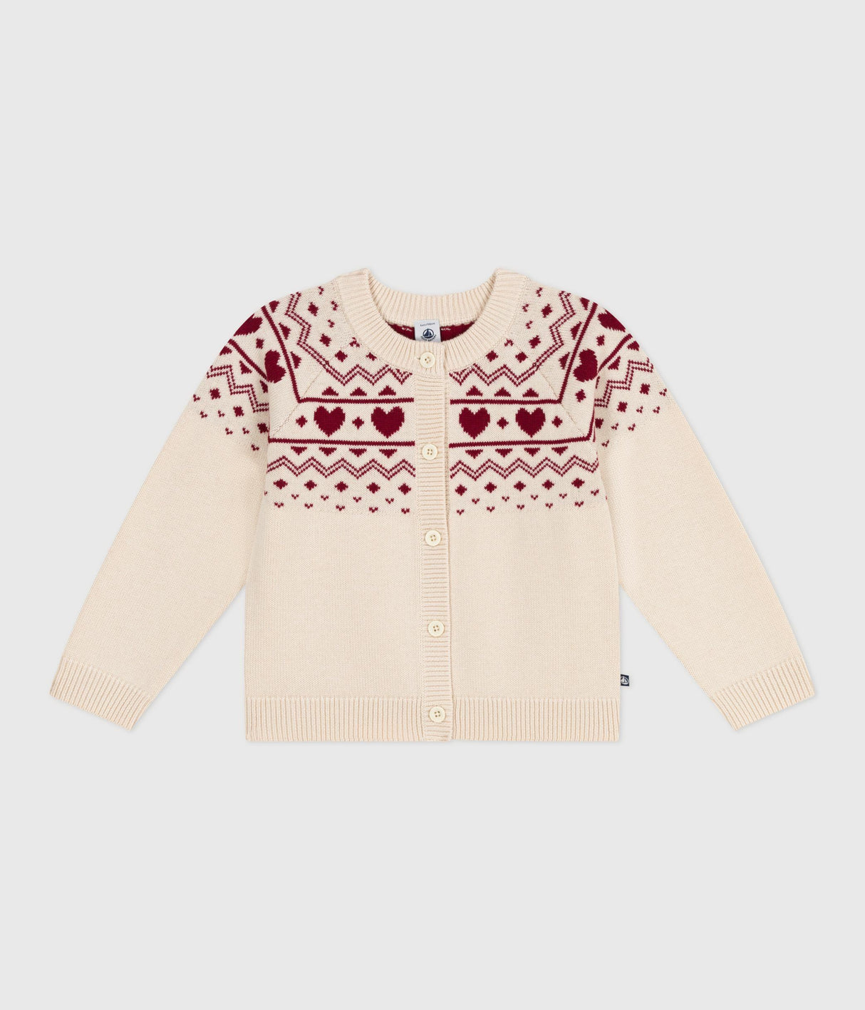 CHILDREN'S COTTON AND WOOL PATTERNED JACQUARD CARDIGAN