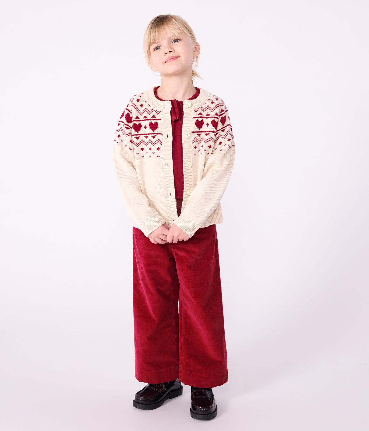 CHILDREN'S COTTON AND WOOL PATTERNED JACQUARD CARDIGAN