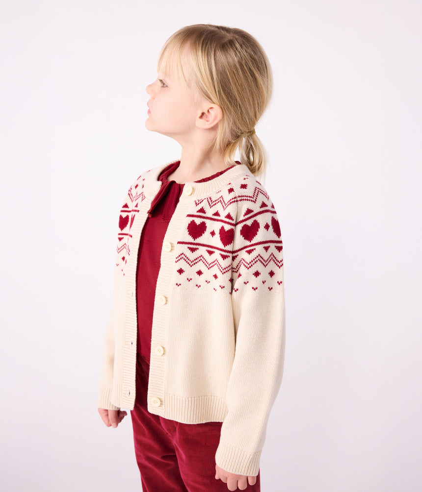 CHILDREN'S COTTON AND WOOL PATTERNED JACQUARD CARDIGAN