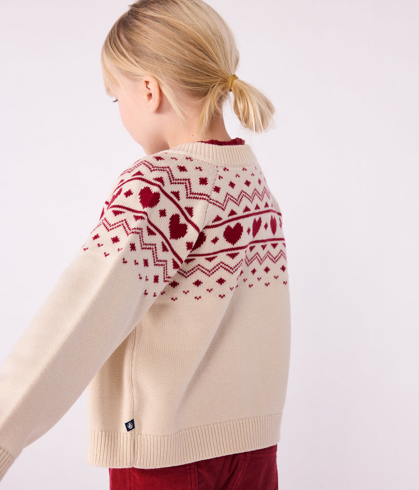 CHILDREN'S COTTON AND WOOL PATTERNED JACQUARD CARDIGAN