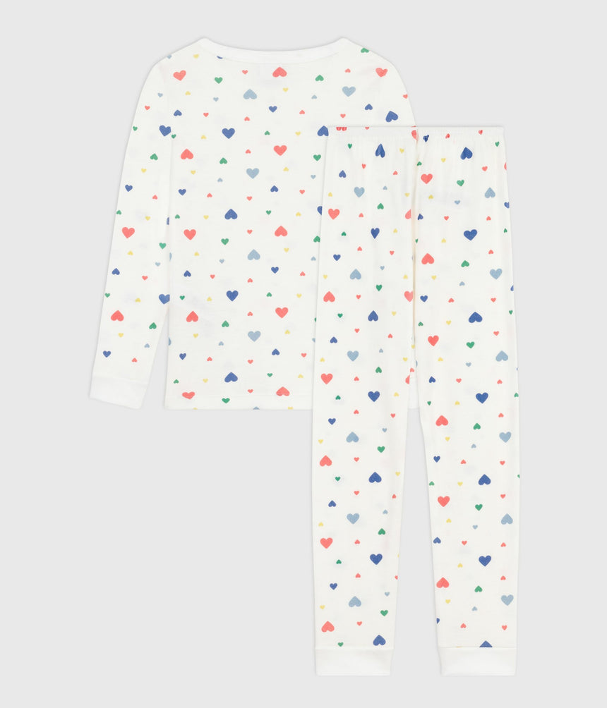 CHILDREN'S PYJAMAS IN COTTON WITH A HEART PRINT AND SUNG-FITTING LEGS
