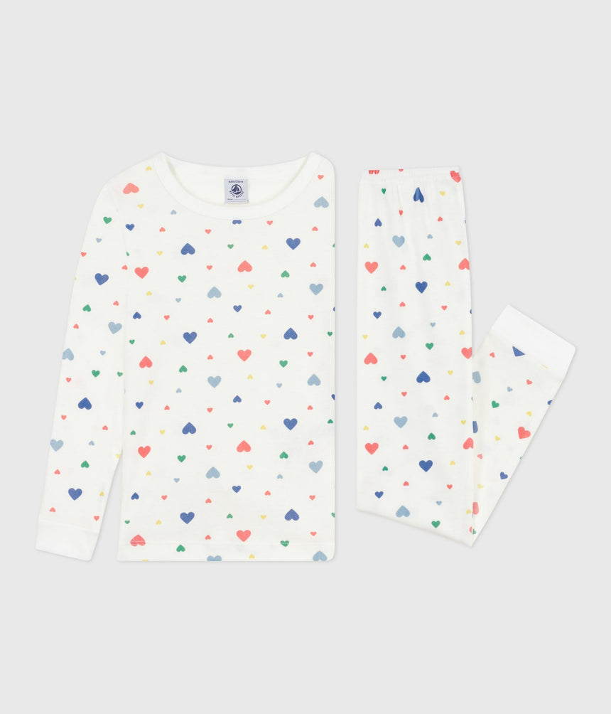 CHILDREN'S PYJAMAS IN COTTON WITH A HEART PRINT AND SUNG-FITTING LEGS