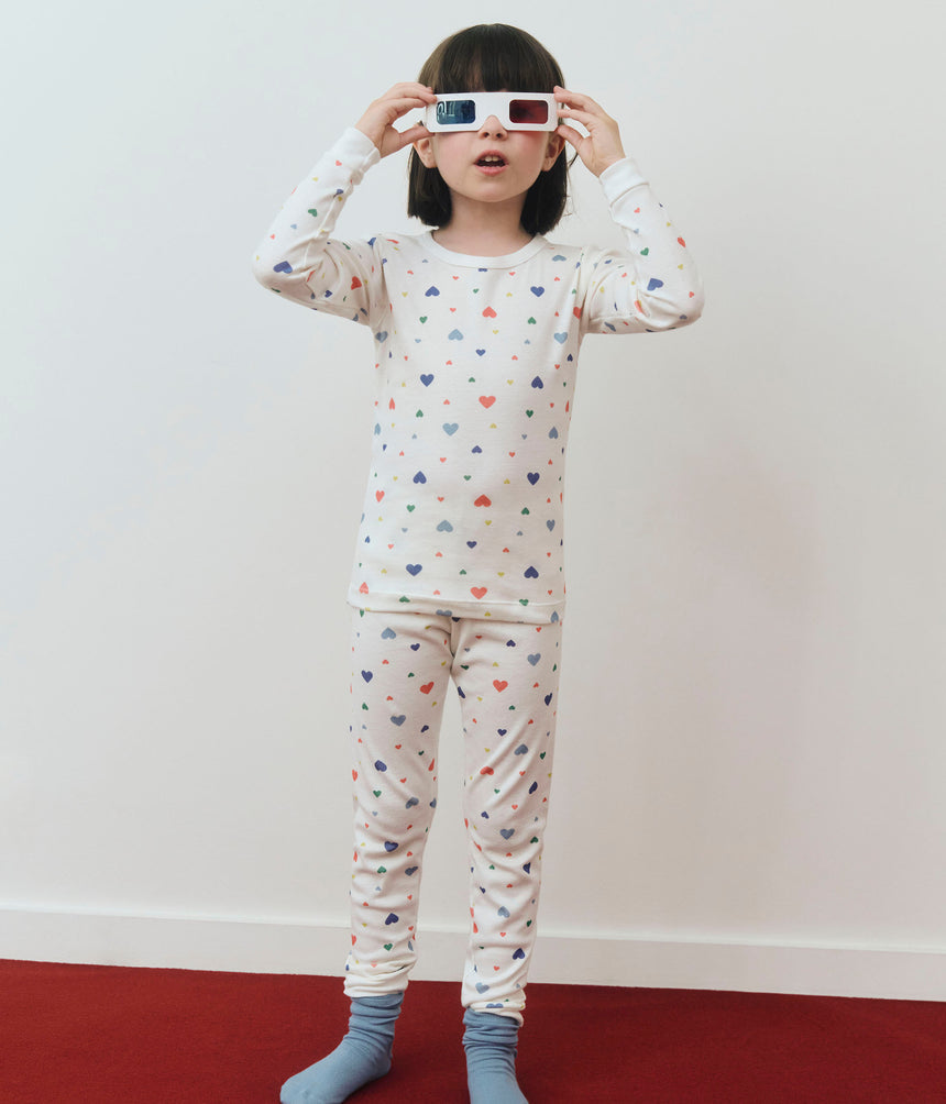 CHILDREN'S PYJAMAS IN COTTON WITH A HEART PRINT AND SUNG-FITTING LEGS