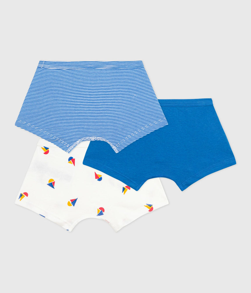 PACK OF CHILDRENS BOAT PRINT COTTON BOXERS WITH COVERED WAITBANDS