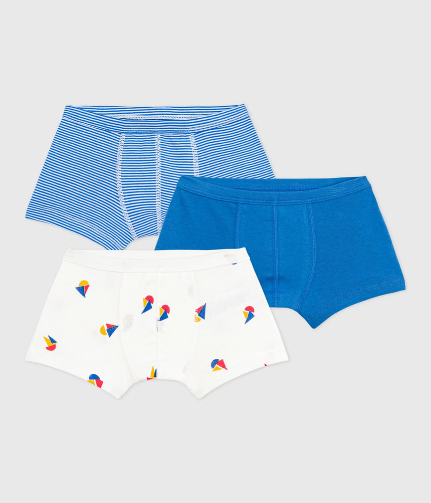 PACK OF CHILDRENS BOAT PRINT COTTON BOXERS WITH COVERED WAITBANDS