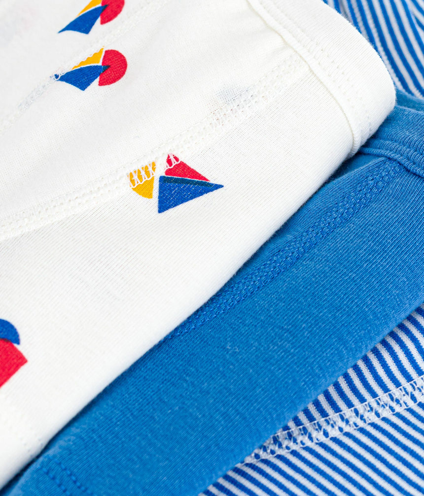 PACK OF CHILDRENS BOAT PRINT COTTON BOXERS WITH COVERED WAITBANDS