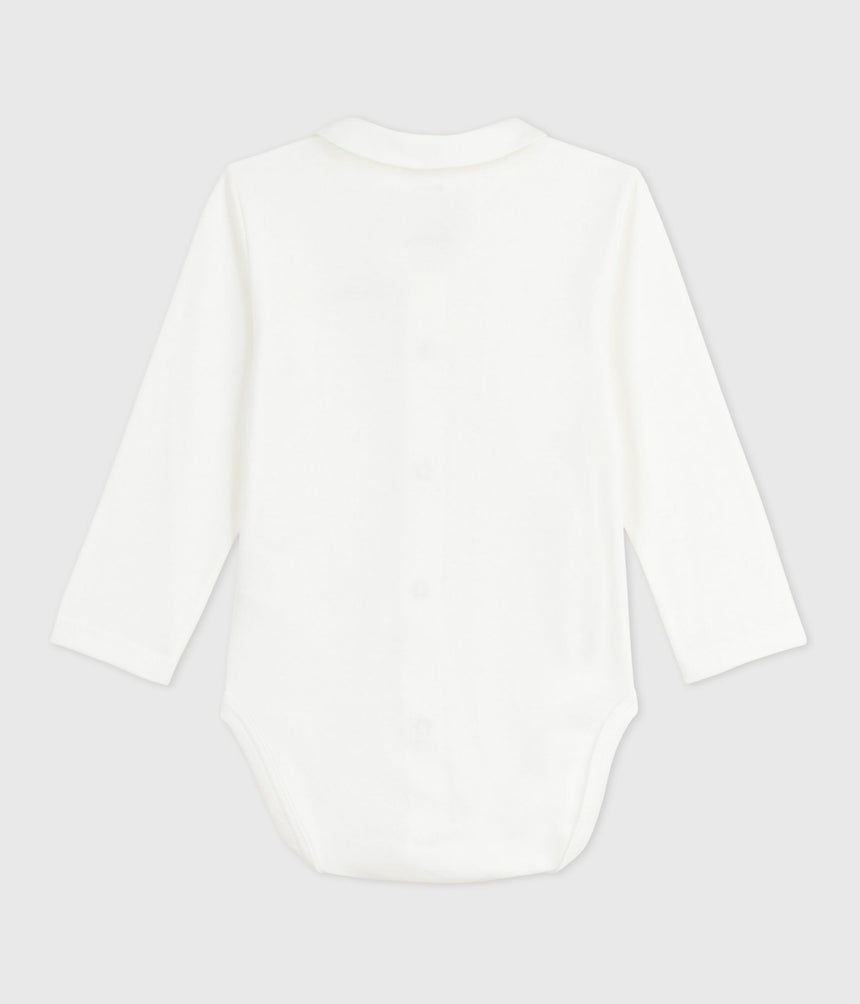 UNISEX BODY WITH AN EMBROIDERED COLLAR AND A MESSAGE ON THE CHEST