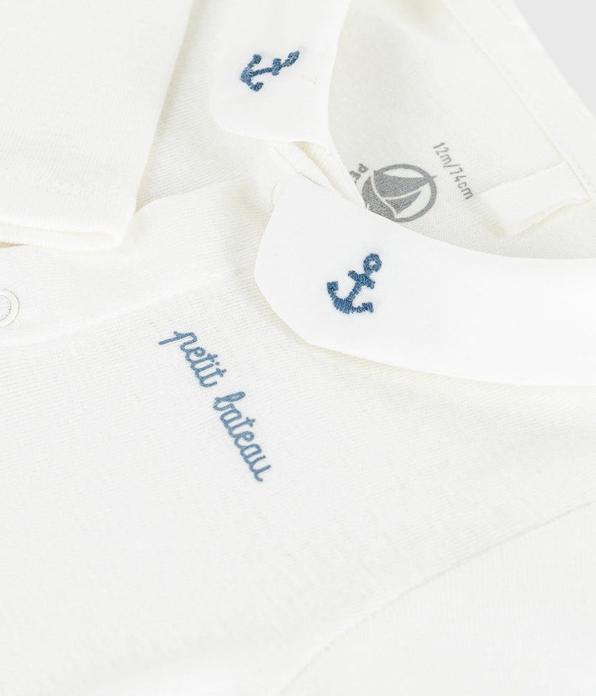 UNISEX BODY WITH AN EMBROIDERED COLLAR AND A MESSAGE ON THE CHEST