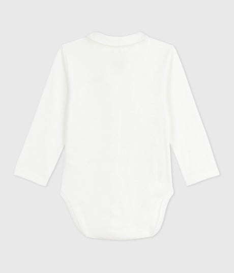 BABIES BODY WITH AN EMBROIDERED COLLAR AND A MESSAGE ON THE CHEST