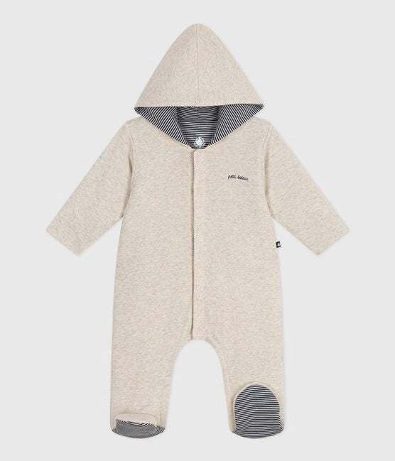 BABIES PLAIN PADDED PLAYSUIT WITH A HOOD AND FEET