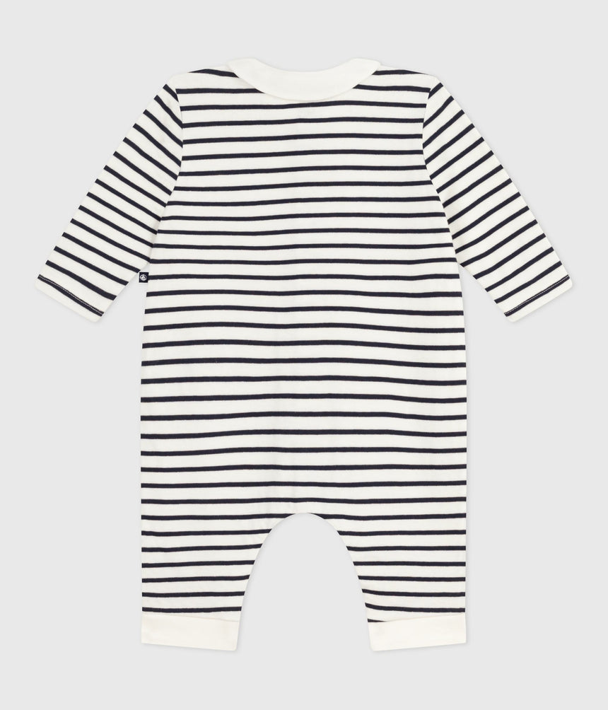 BABIES BRETON STRIPE COTTON PLAYSUIT WITH A COLLAR