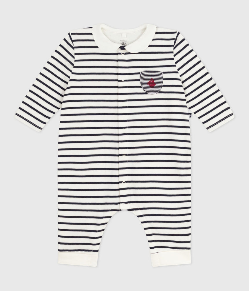 BABIES BRETON STRIPE COTTON PLAYSUIT WITH A COLLAR
