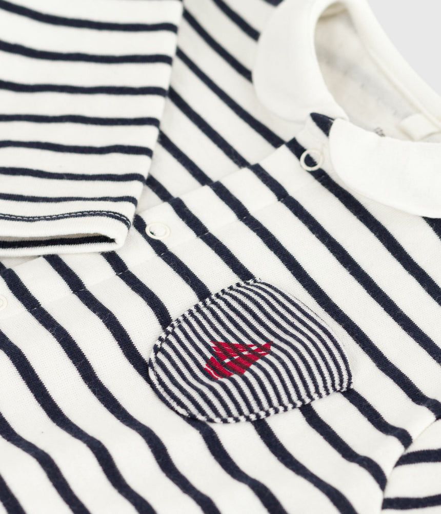 BABIES BRETON STRIPE COTTON PLAYSUIT WITH A COLLAR