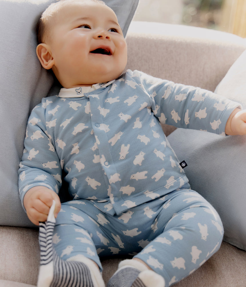 BABIES' THREE-PIECE BEAR PRINT SET, INCLUDING A BODY WITH AN EMBROIDERED COLLAR