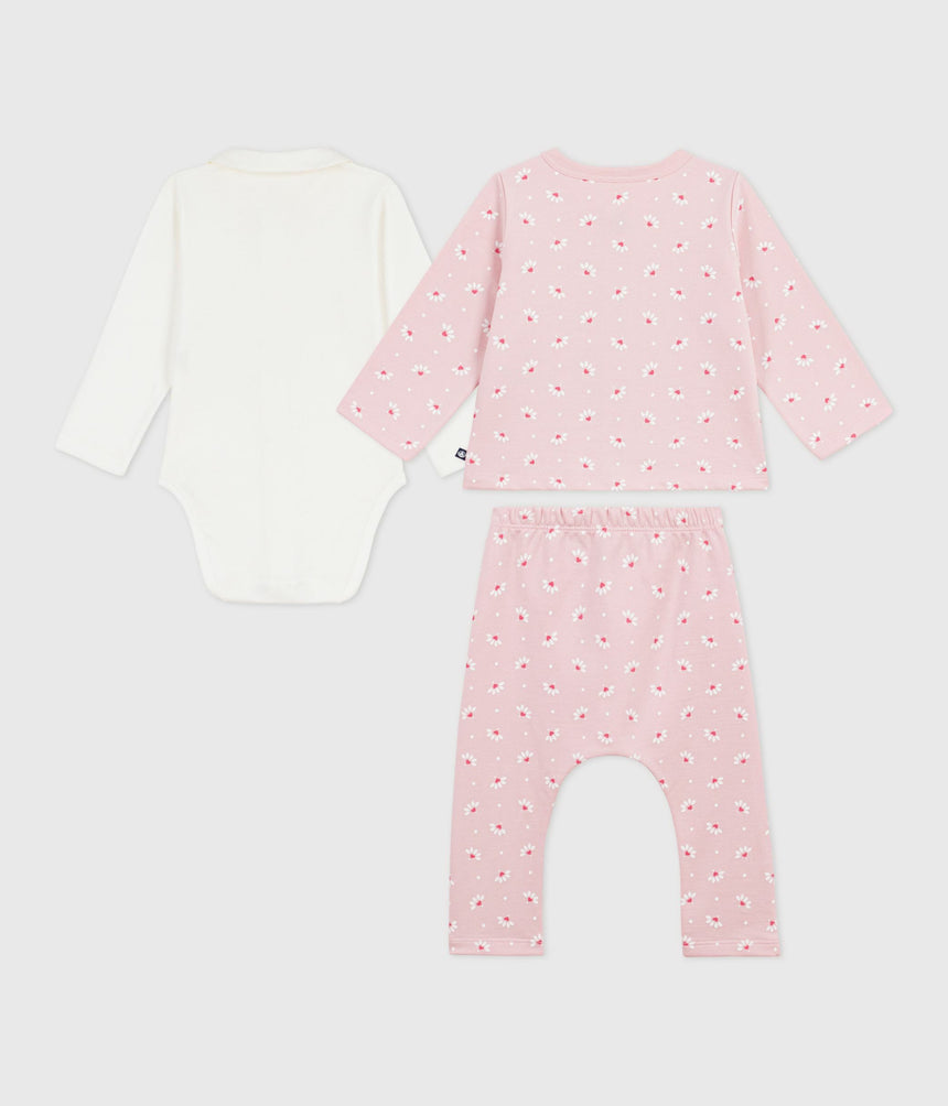 BABIES' 3-PIECE HEART-PRINT SET INCLUDING AN EMBROIDERED BODY
