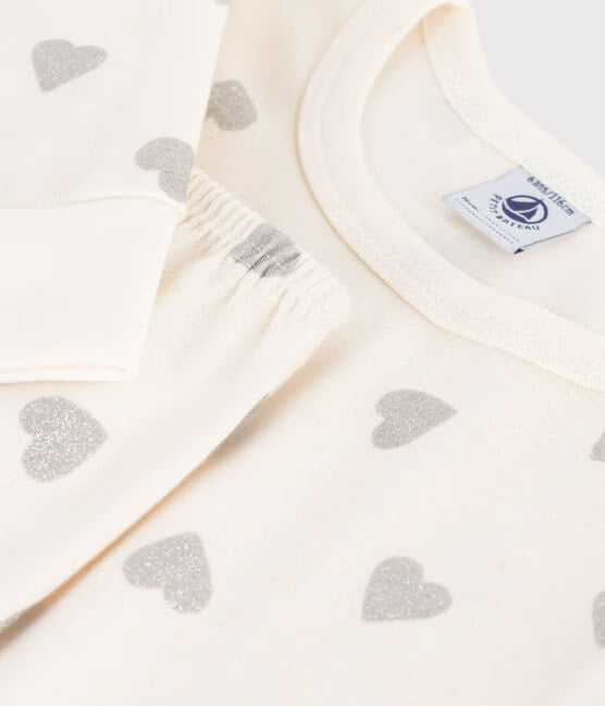 CHILDRENS SILVERY HEART PRINT COTTON PYJAMAS