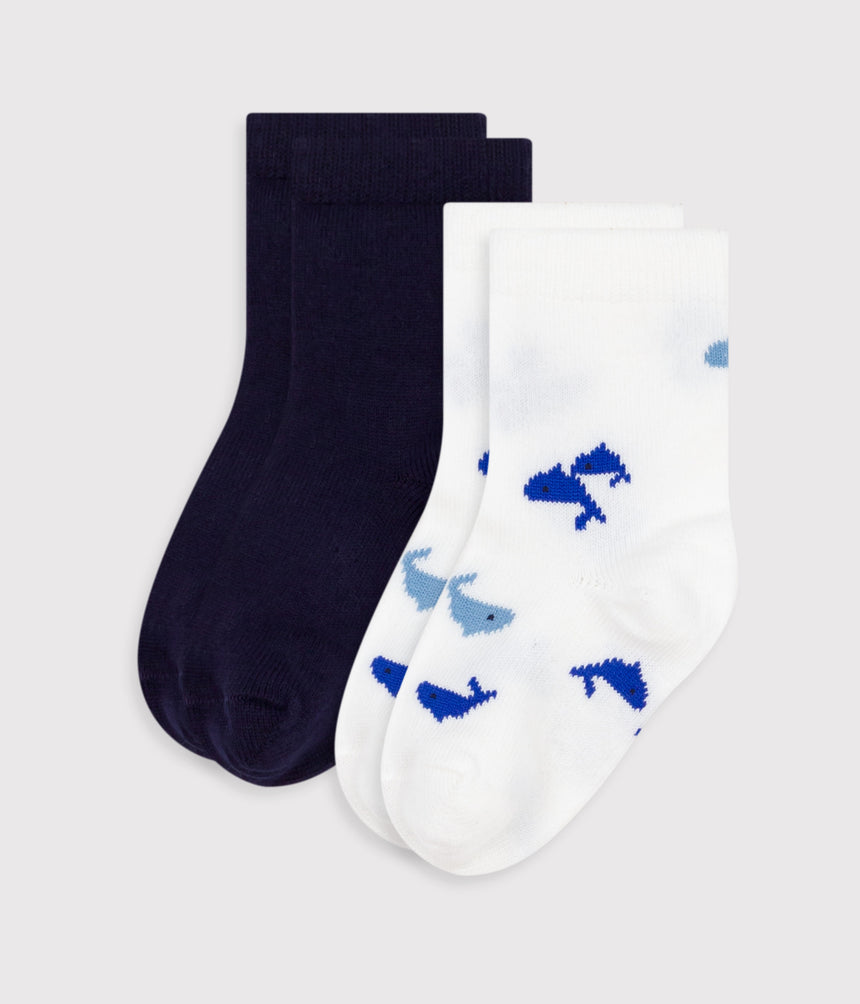 BABIES' WHALE PRINT COTTON SOCKS-2-PACK