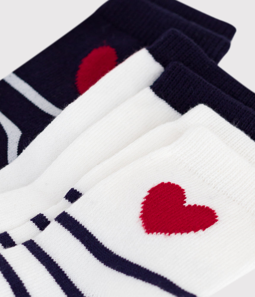BABIES' COTTON SOCKS WITH STRIPES AND HEARTS-3-PACK