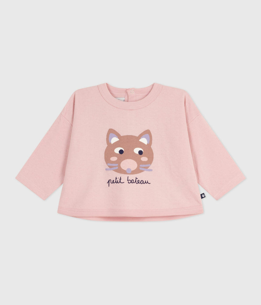 BABIES' LONG-SLEEVED T-SHIRT WITH A CAT DESIGN