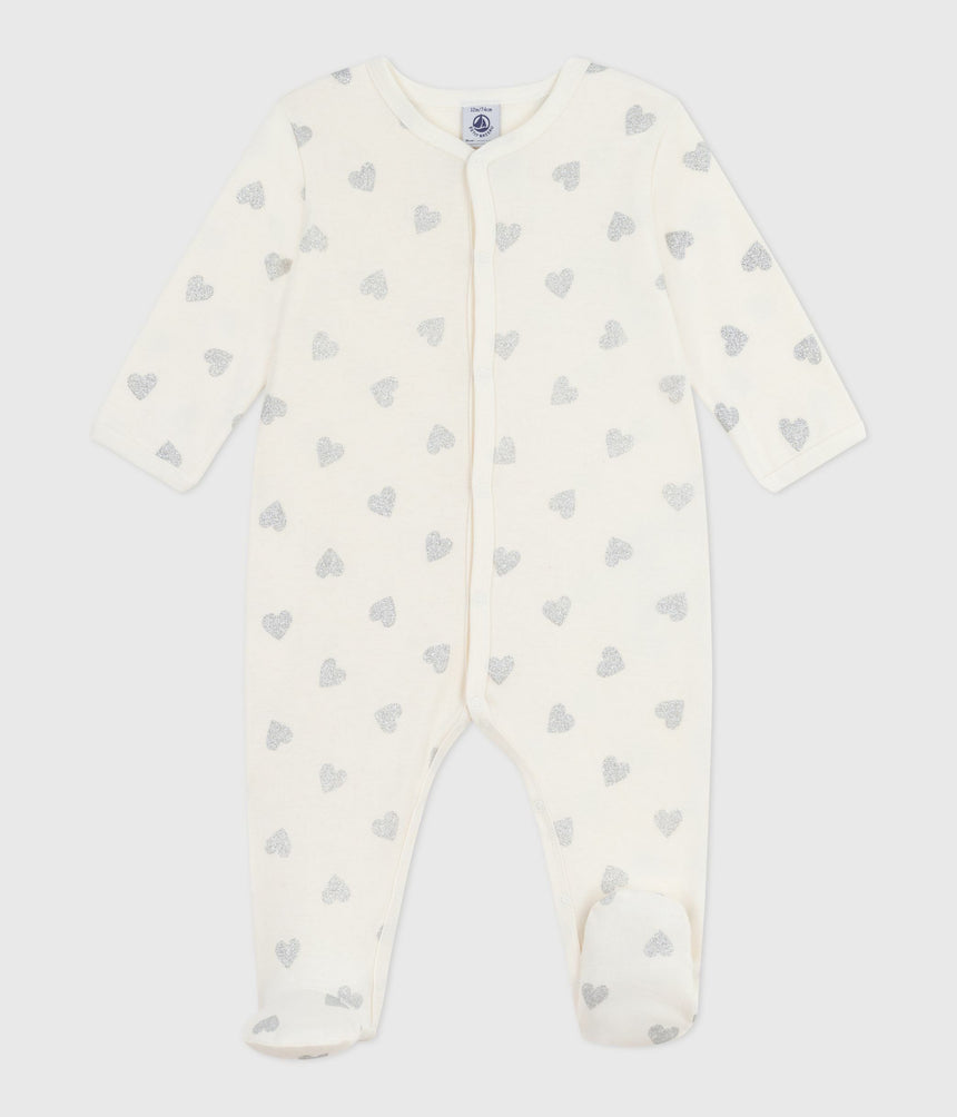 BABIES SILVERY HEART-PRINT COTTON PYJAMAS