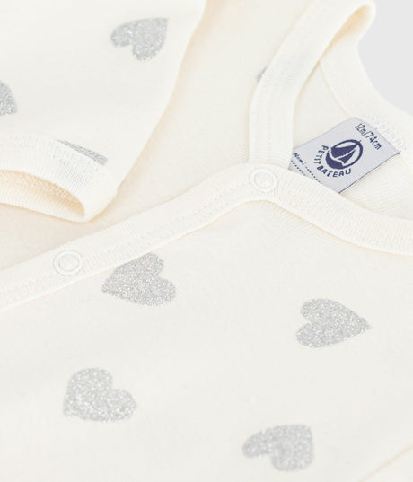 BABIES SILVERY HEART-PRINT COTTON PYJAMAS