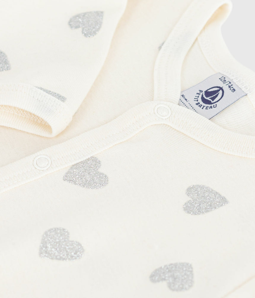 BABIES SILVERY HEART-PRINT COTTON PYJAMAS