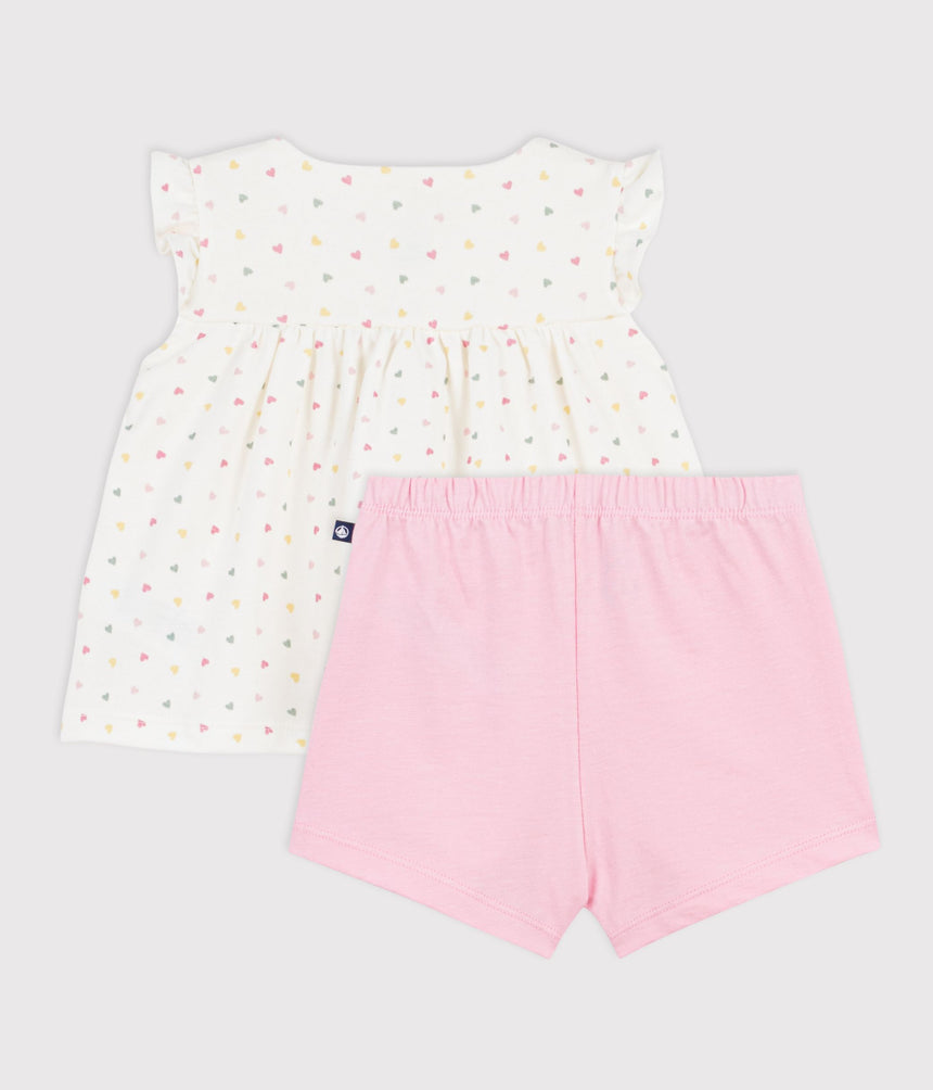 BABIES' 2-PIECE OUTFIT IN COTTON PRINTED WITH MINI HEARTS